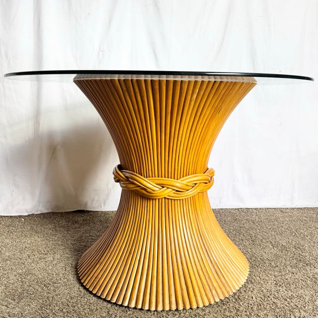 Glass Boho Chic McGuire Style Sheaf of Wheat Circular Glass Top Dining Table For Sale - Image 7 of 8