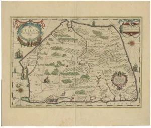 Map of Sri Lanka or Ceylon with Cartouches from Plancius, 1638