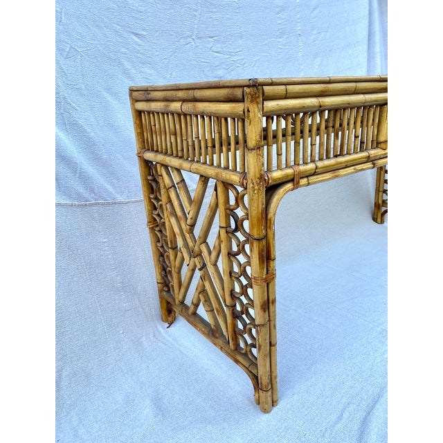 Burnt Umber Chinoiserie Bamboo Glass Top Console Table For Sale - Image 8 of 10