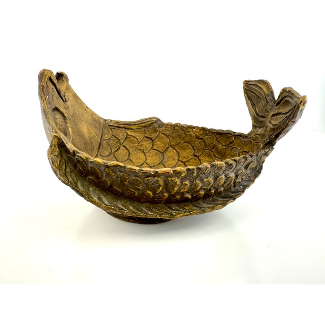 Vintage Rustic Art Carved Fish Catchall Bowl For Sale In Little Rock - Image 6 of 12