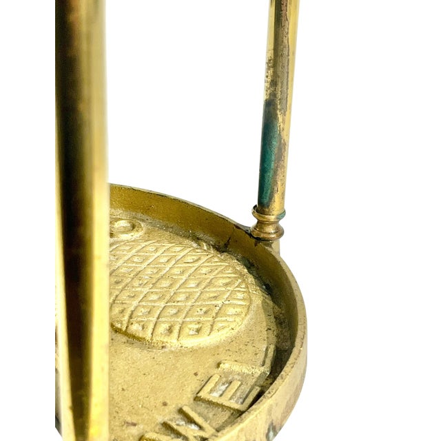 Vintage Cast Brass Demi Lune Umbrella Stick Stand With Pineapple Finials For Sale - Image 4 of 17