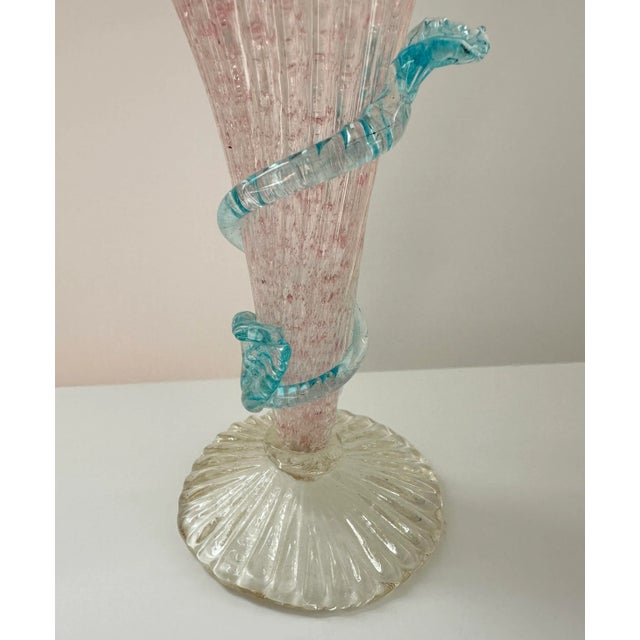 Art Deco Venetian Pink Murano Overshot Glass Epergne Vase For Sale - Image 3 of 8