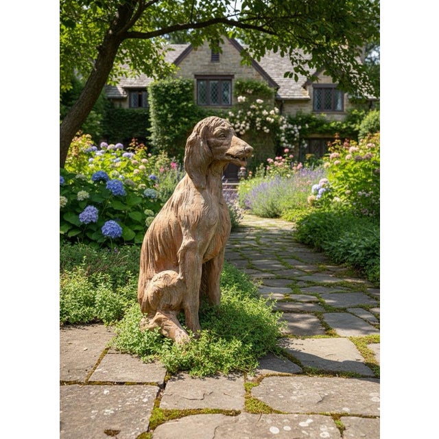 Antique-Inspired Terracotta Seated Setter or Spaniel Garden Statue For Sale - Image 9 of 10