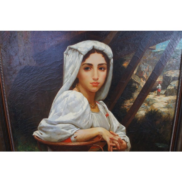 Late 20th Century Late 20th Century Italian Girl Drawing Water Oil Painting After William Adolphe Bouguereau For Sale - Image 5 of 12