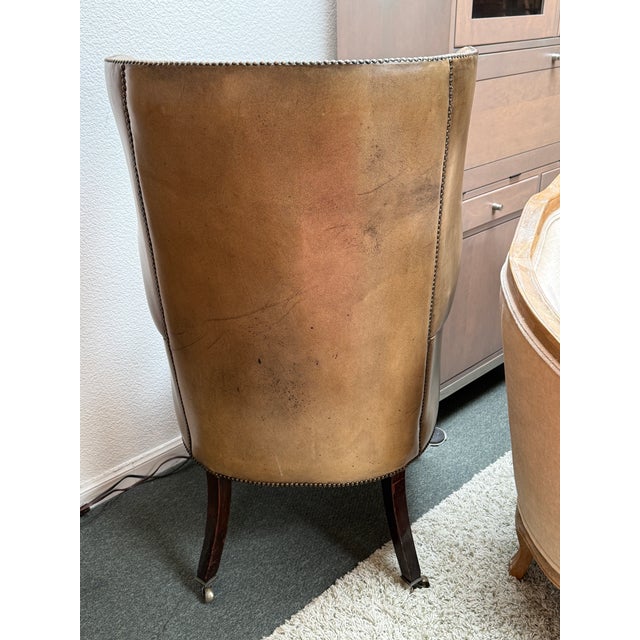 Metal George III Studded Leather Wingback Chair For Sale - Image 7 of 12