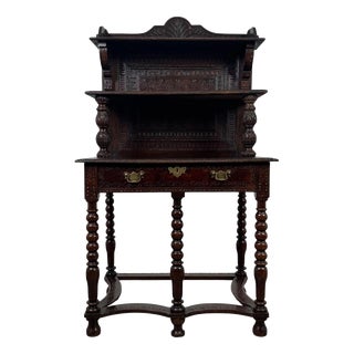 19th Century English Bobbin-Turned Oak Side Table For Sale