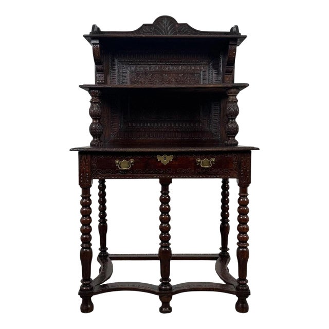19th Century English Bobbin-Turned Oak Side Table For Sale