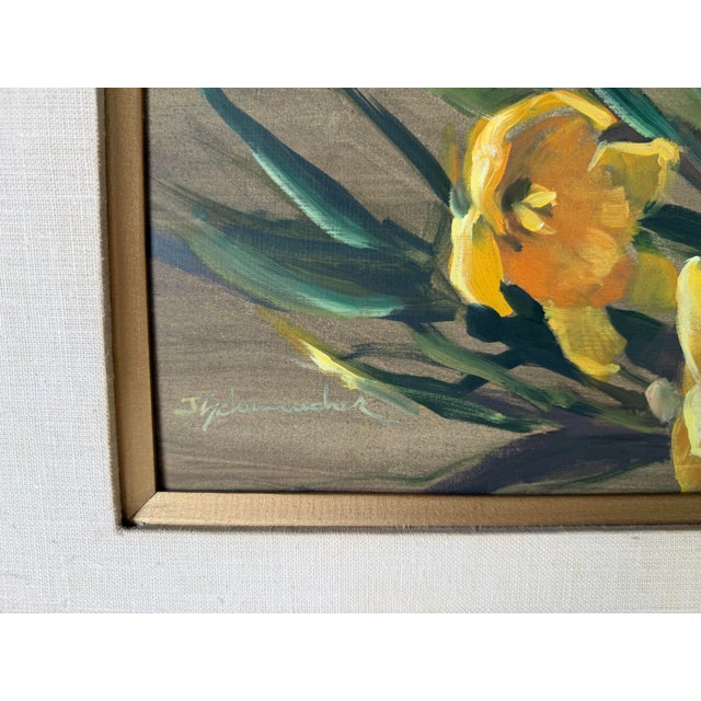 1970’s J. Schumacher Floral Still Life Oil on Board Painting – Framed For Sale - Image 10 of 12
