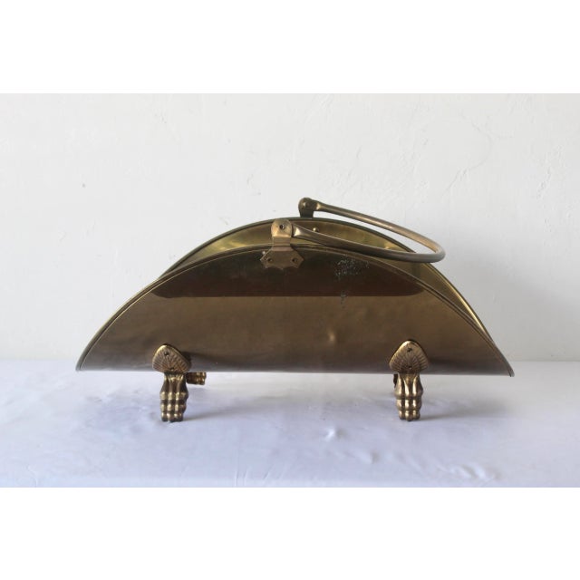 Vintage English Regency Style Brass Firewood Log Holder Pawed Footed For Sale - Image 10 of 13