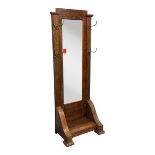 Arts & Crafts Tiger Oak Wood Hall Tree For Sale