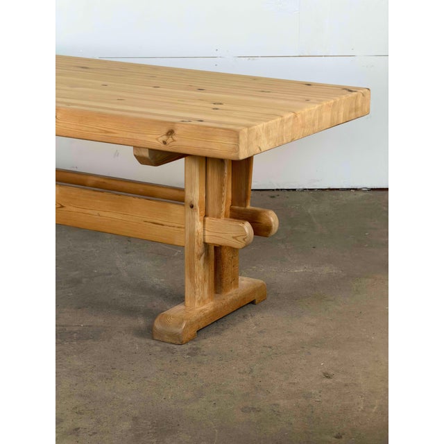 Scandinavian Modern Trestle Dining Table in Pine, Sweden, 1970s For Sale - Image 8 of 9