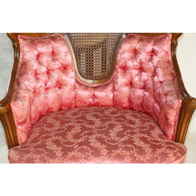 1950s Louis XV Style Tufted Buttoned-Down French Regency Pink & Gold Armchairs Chairs- Set of 2 For Sale - Image 11 of 13