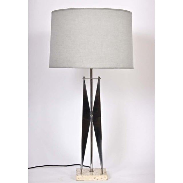 Maurizio Tempestini 1960s Tall Maurizio Tempestini Chrome & Travertine "Geometric" Table Lamp For Sale - Image 4 of 13