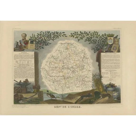 Antique Map of the Indre Region in France, 1852 For Sale - Image 5 of 5