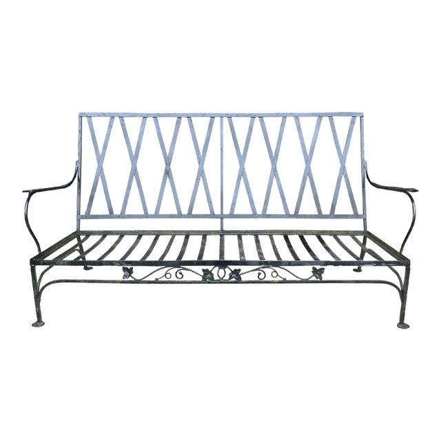 Mid 20th Century Early Heavy Weight Salterini Wrought Iron Patio Sofa, Attributed For Sale