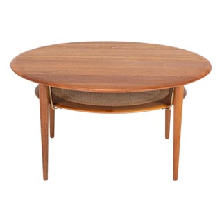 Round Coffee Table in Teak and Cane by Peter Hvidt & Orla Mølgaard Nielsen for France & Søn, 1960s For Sale