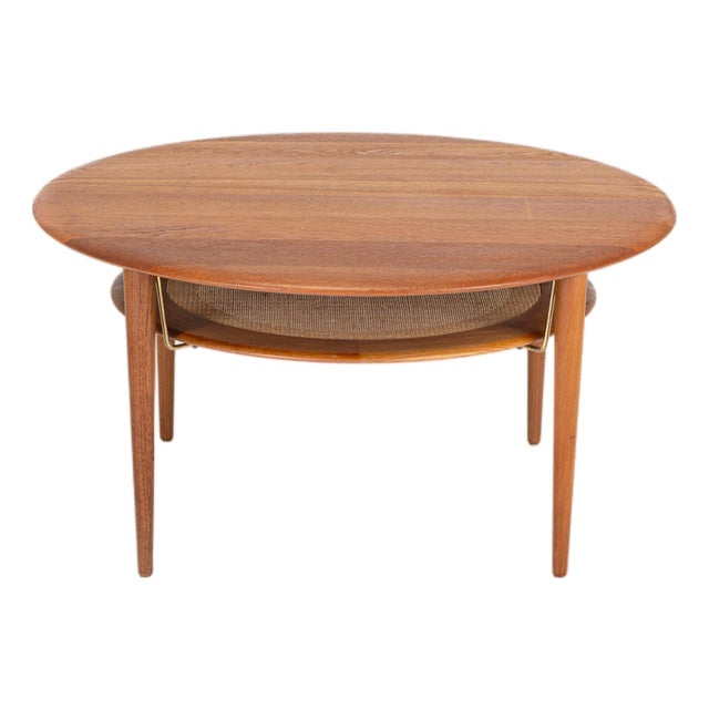 Round Coffee Table in Teak and Cane by Peter Hvidt & Orla Mølgaard Nielsen for France & Søn, 1960s For Sale
