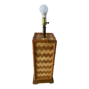 Vintage Faux Bamboo and Woven Rattan Table Lamp