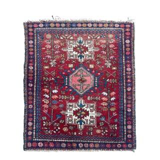 Vintage Persian Tribal Karaja 2 Toned Reds Rug - 3.6 x 4.6 For Sale