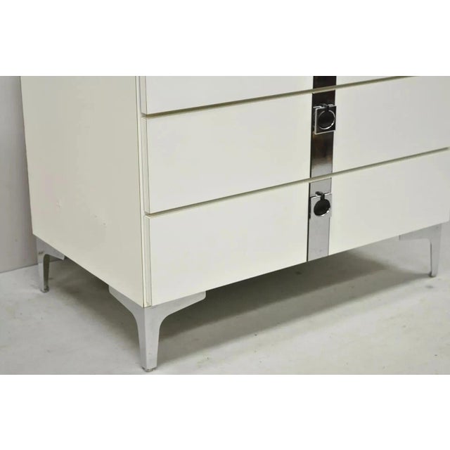 Contemporary Modern White Formica Chrome Trim 3 Drawer Chest Nightstand Table For Sale - Image 10 of 12