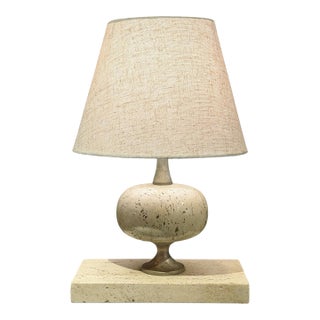 French Art Deco Travertine Table Lamp For Sale