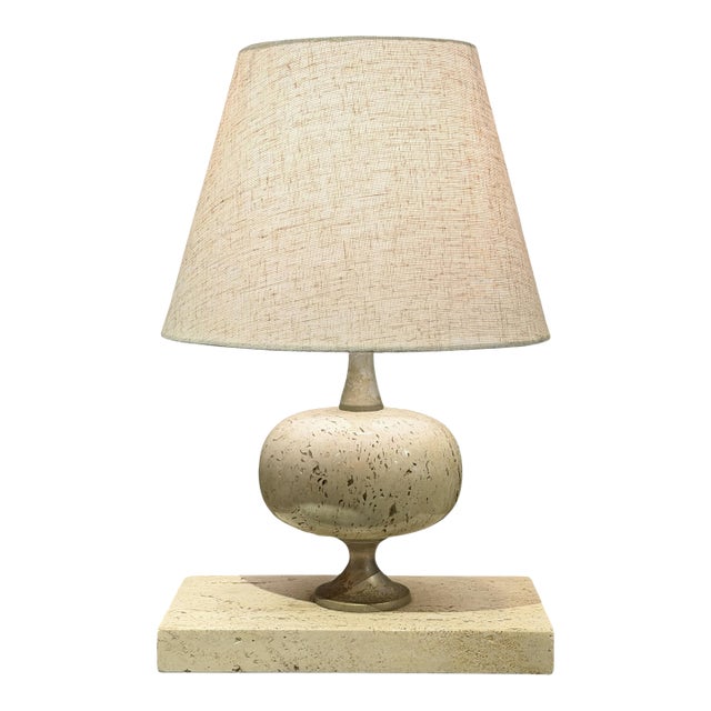 French Art Deco Travertine Table Lamp For Sale