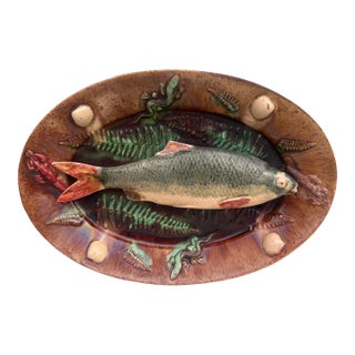 19th French Majolica Palissy Fish Wall Platter For Sale