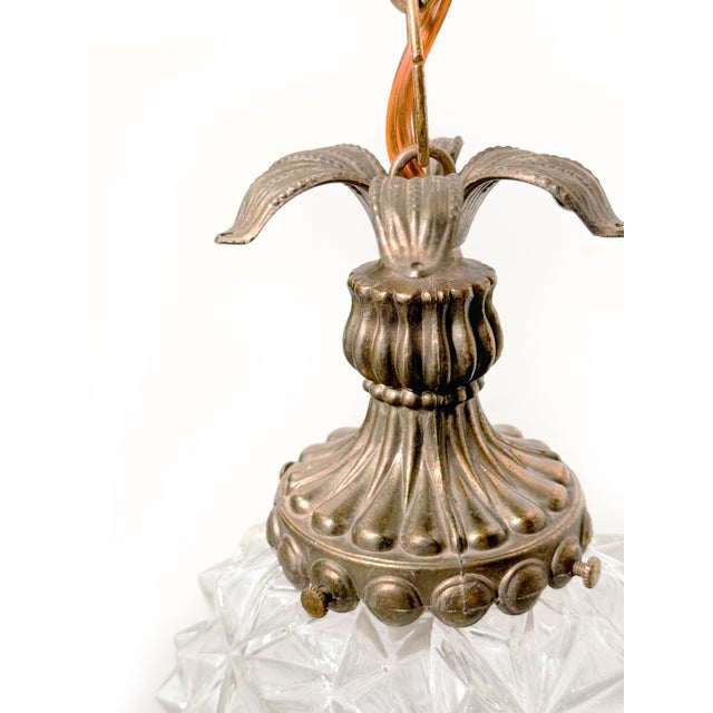 Mid-Century Modern Vintage MCM 1960s Hollywood Regency Triple Swag Chandelier Faceted Glass Globe Pendant Lighting For Sale - Image 3 of 3