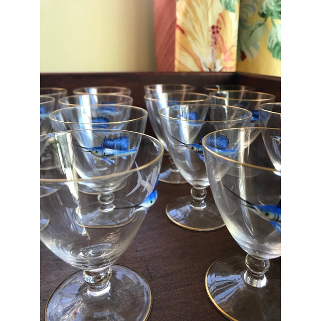 Glass Early 20th Century Bohemian Crystal and Enamel Swordfish Cocktail Gasses - Set of 17 For Sale - Image 7 of 13