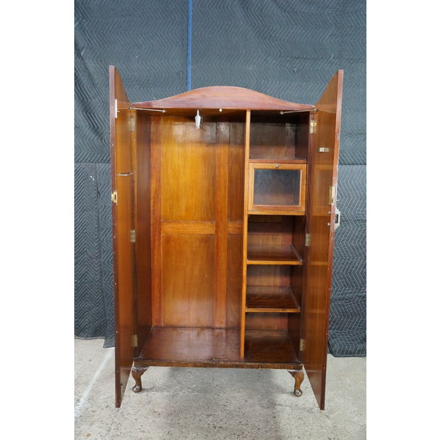 Early 20th Century Antique English Art Deco Queen Anne Style Burr Walnut Armoire Wardrobe Closet For Sale - Image 5 of 18