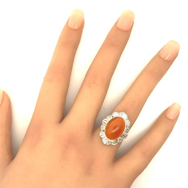 9.52 Carat Mexican Fire Opal Diamond Platinum Ring, Size 5.25 For Sale In Los Angeles - Image 6 of 6