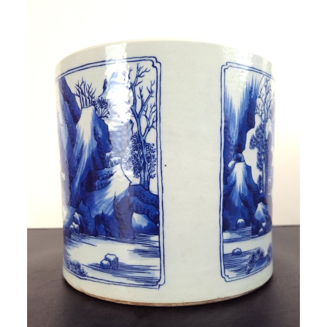 Chinese porcelain Shi Lang commemorative bitong, a finely formed brush pot with straight sides, a double rim, and a white...