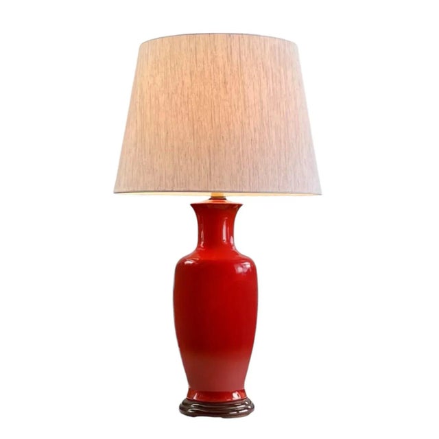 Transitional Vintage Burnt Orange Ceramic Vasiform Table Lamps - a Pair For Sale - Image 3 of 5