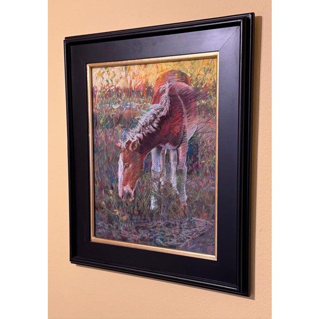 Figurative Horseface by Jeff Slemons | Soft Pastel on Sanded Paper of a horse grazing in a field. For Sale - Image 3 of 4