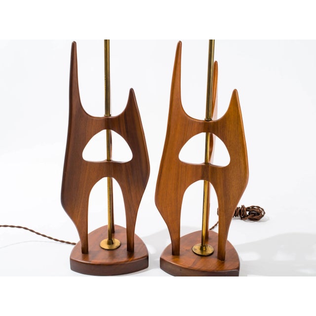 Wood Midcentury Sculptural Teak Lamps For Sale - Image 7 of 9