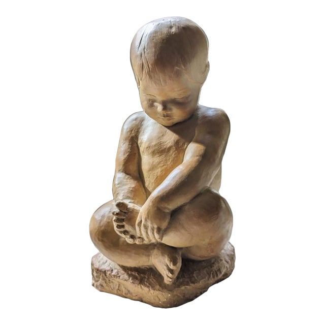Early 20th Century Sculpture of Child by Albert Maques in Terra Cotta For Sale