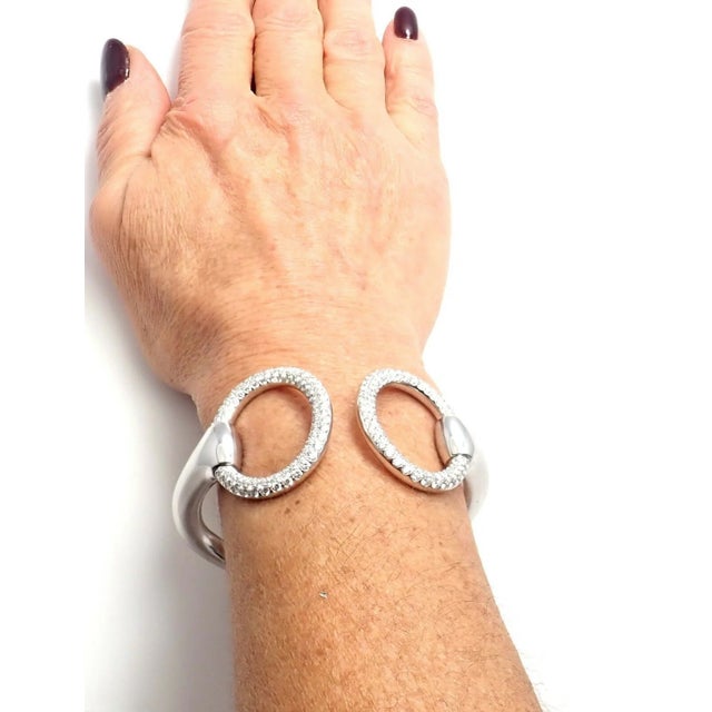 2000 - 2009 Hermes Nausicaa White Gold Diamond Horsebit Cuff Bangle For Sale - Image 5 of 12