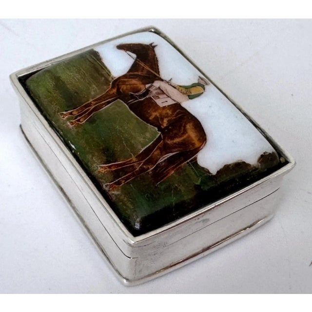 Late 20th Century Sterling Silver Pill Box Equestrian Enamel Scene, in the English Style, 20th C. For Sale - Image 5 of 10