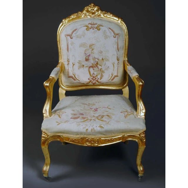 19th Century French Giltwood Aubusson Tapestry 7-Piece Salon Suite For Sale - Image 4 of 9