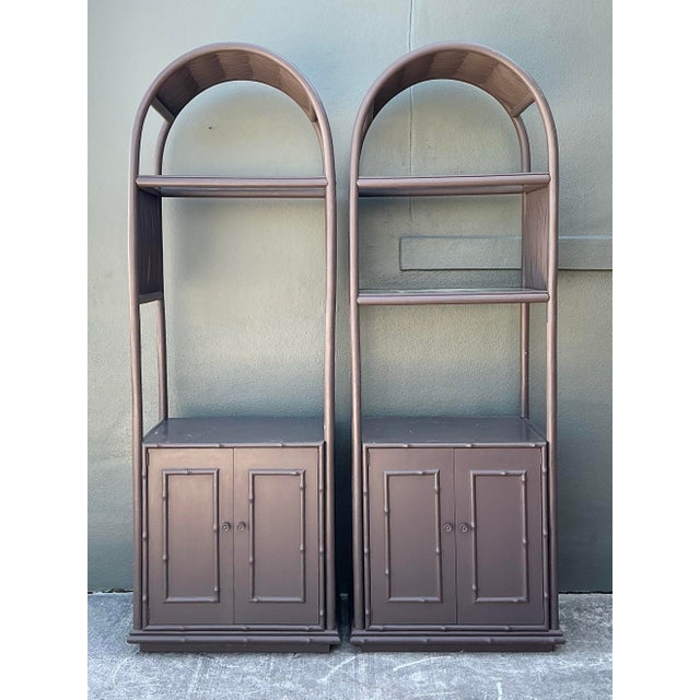 Brown Vintage Arched Rattan Etagere - A Pair For Sale - Image 8 of 12