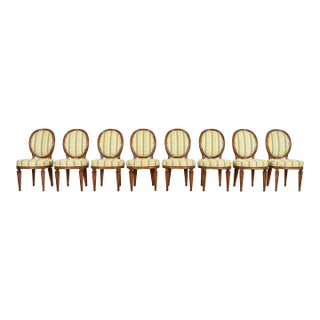 Karges French Regency Louis XVI Carved Walnut Oval Back Dining Chairs, Set of Eight For Sale