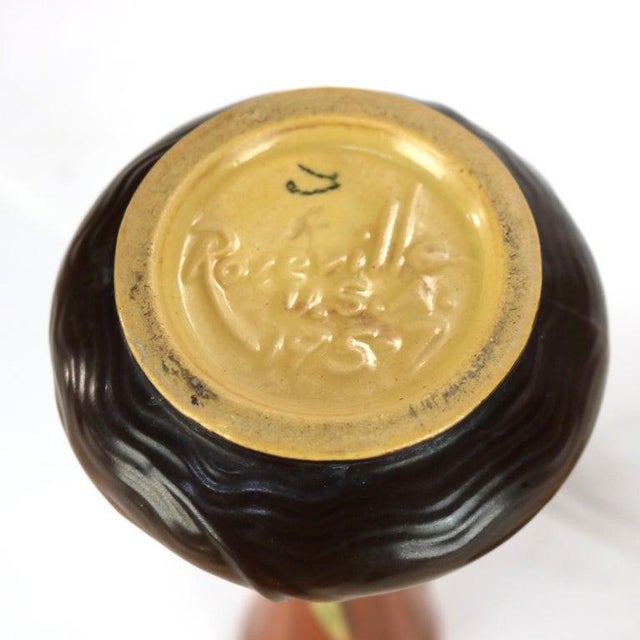Set of Two Roseville Art Pottery Brown Vase & Bowl With Freesia Pattern Mid 20th Century For Sale - Image 9 of 9