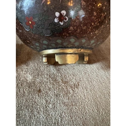 Antique Late Meiji Period Japanese Cloisonne Enamel and Brass Censor or Koro For Sale - Image 9 of 11