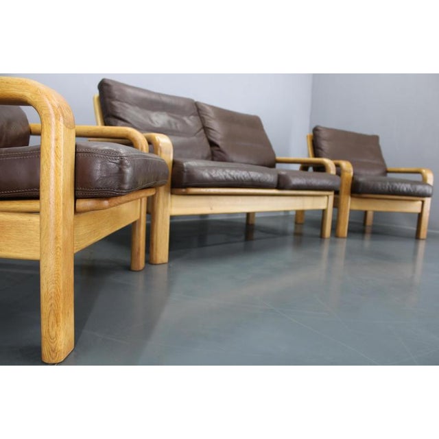 Danish Oak and Leather Living Room Set by L. Olsen & Søn, 1970s, Set of 3 For Sale - Image 15 of 16
