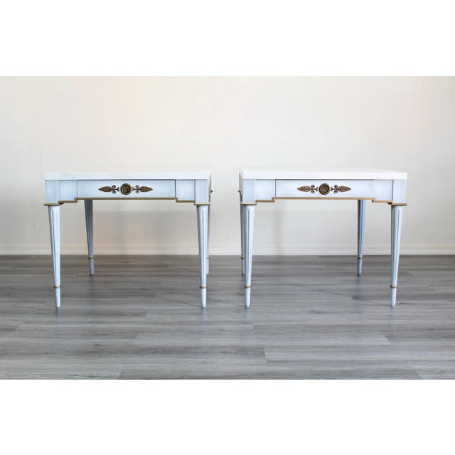 Mid-Century Modern Pair of Mid Century Side Tables With White Quartzite Tops For Sale - Image 3 of 10