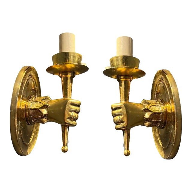 1930’s French Gilt Bronze Sconces - a Pair For Sale