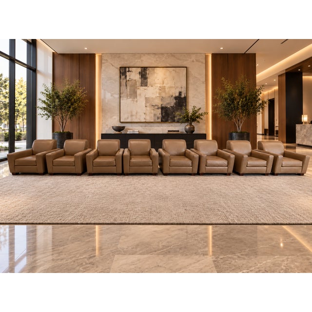 Contemporary Thayer Coggin Genuine Leather Club Chairs – Set of 8 For Sale - Image 3 of 9