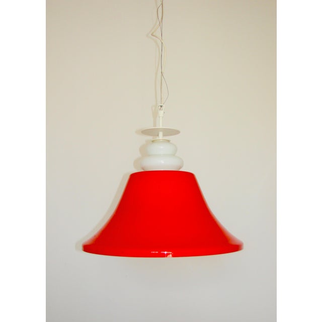 Space Age Pendant Light in Red Glass, 1970s For Sale - Image 9 of 11
