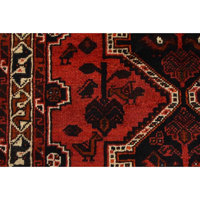 Shiraz Rug 3’5” X 4’11” Red Wool Vintage Tribal Hand-Knotted Oriental Carpet For Sale - Image 10 of 13