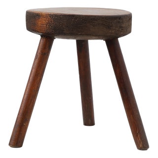Rustic Oak Wooden Tripod Stool, France, 1890s For Sale